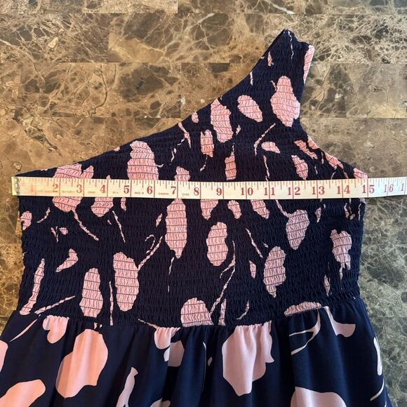 Anrabess Maxi Dress Size M Tiered Smocked Navy Blue and Lavender One Shoulder​ - Picture 3 of 8